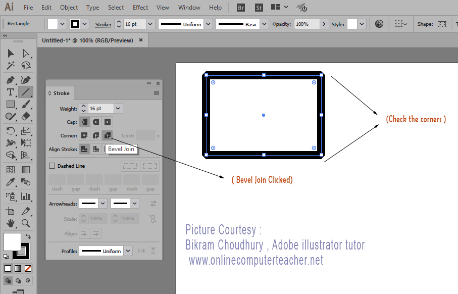 Bevel Join in Stroke Panel, Adobe illustrator - onlinecomputerteacher.net