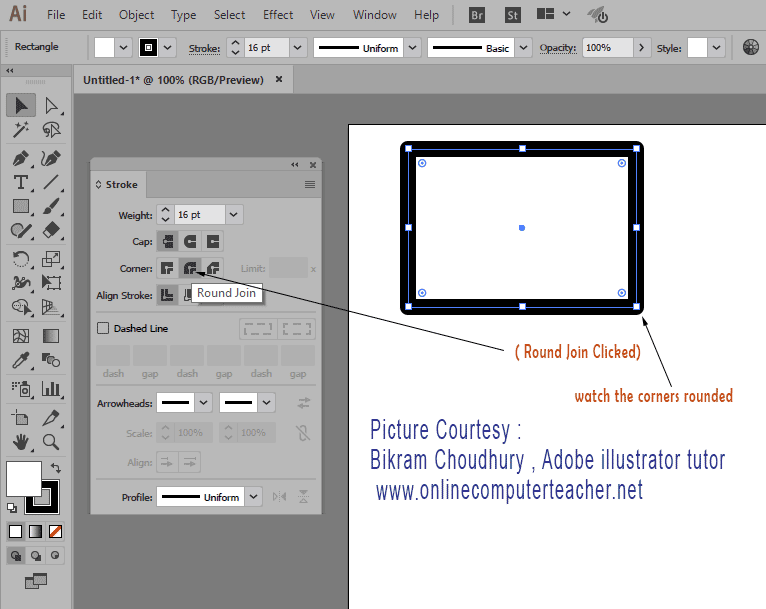 Rounded corners & align strokes - in Adobe illustrator - onlinecomputerteacher.net